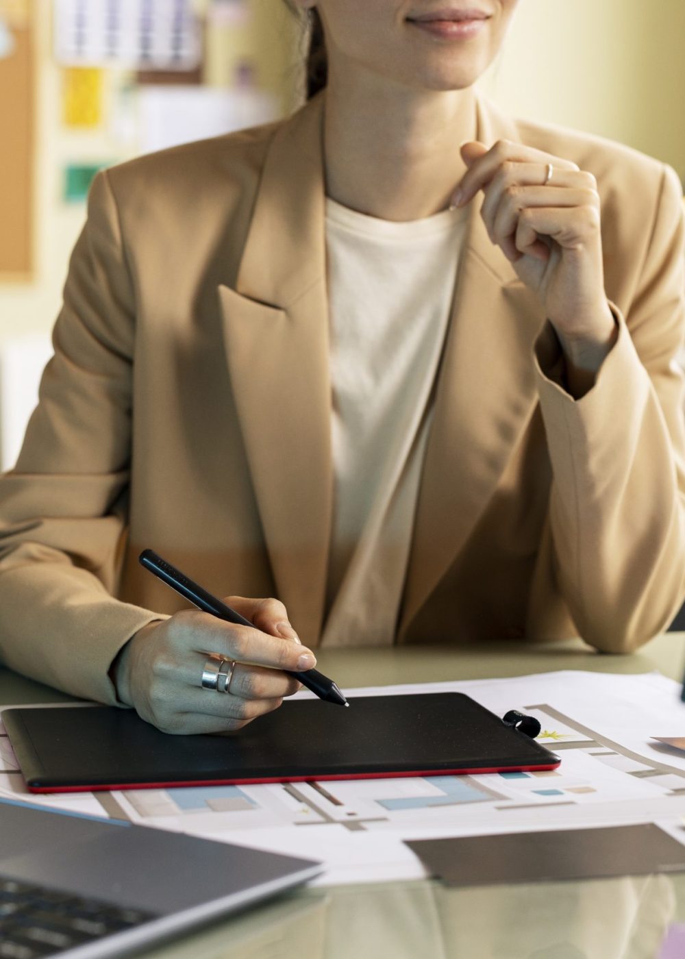 front-view-woman-working-desk